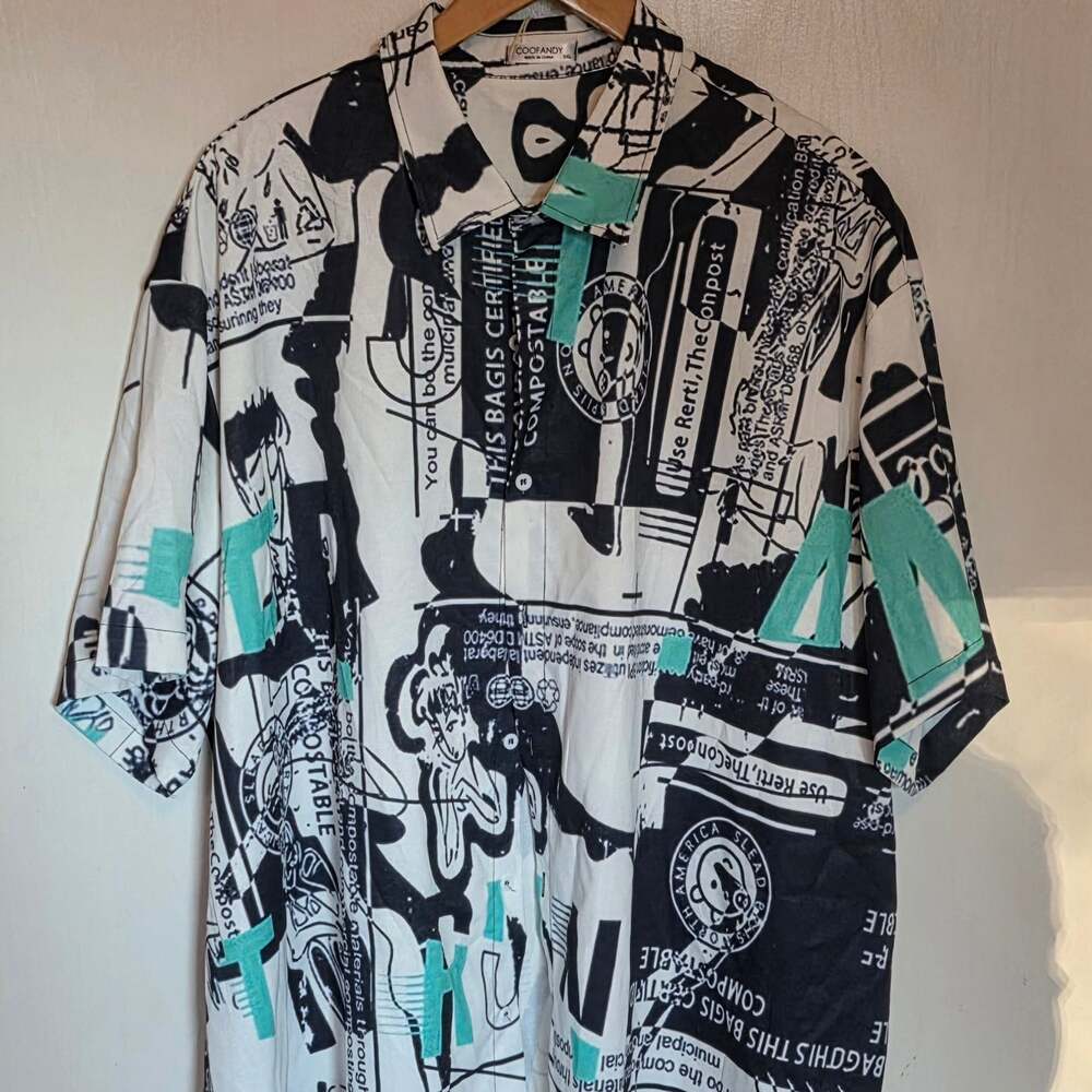COOFANDY Men's Graphic Print Short Sleeve Button Down Shirt 5XL